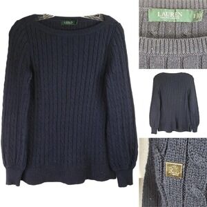 Polo Ralph Lauren RLL Womens Size Petite Small Navy Blue Cable Knit Sweater